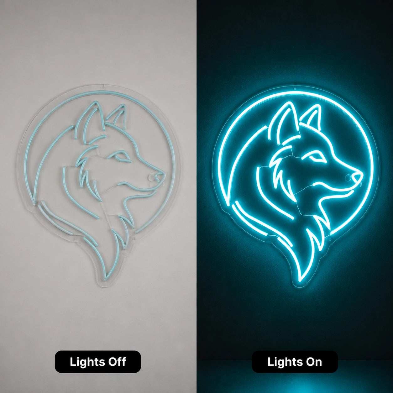 Circle Wolf Head Neon Sign LED Neon Sign day and night comparison