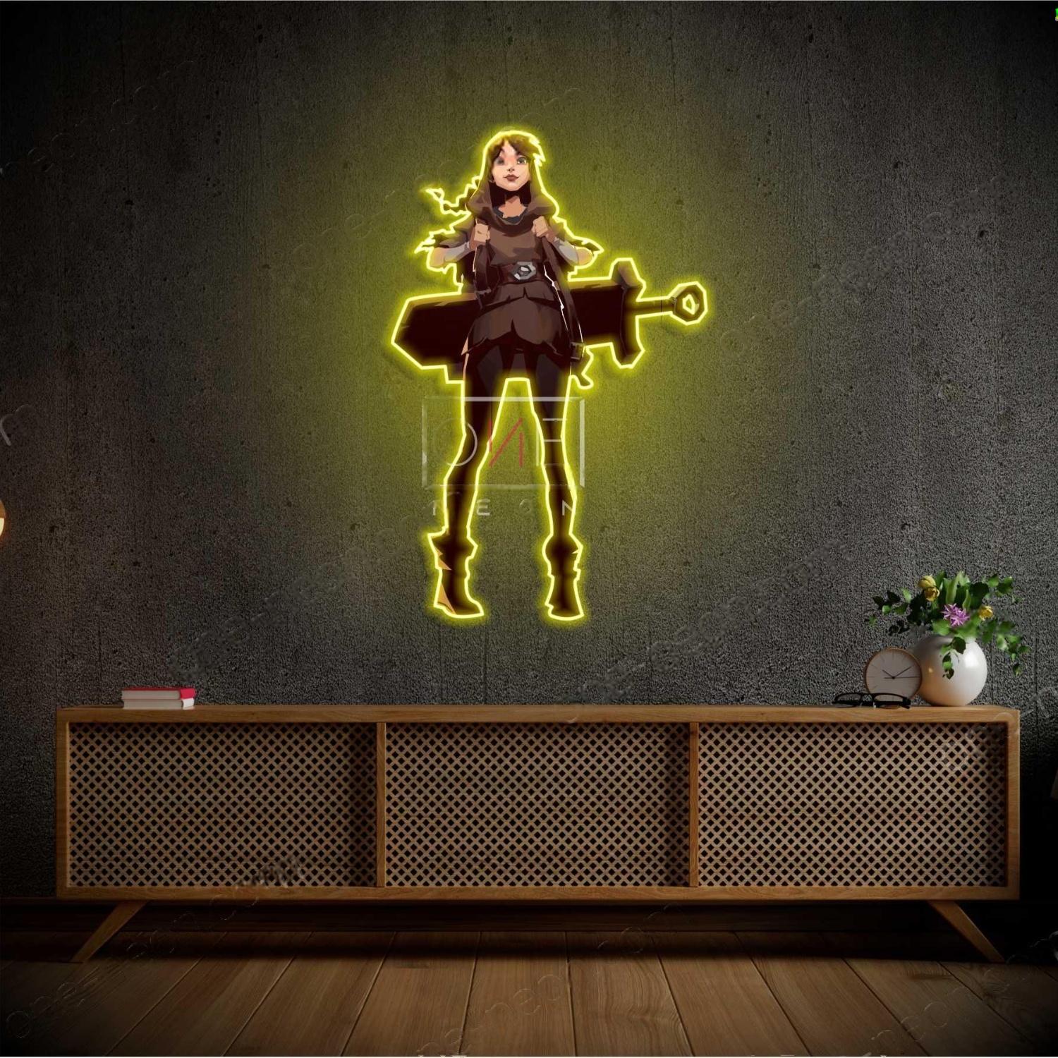 Cithria Lol Teal Blue Cartoon Warrior Led Neon Sign For Anime Room Decor | Shineneon