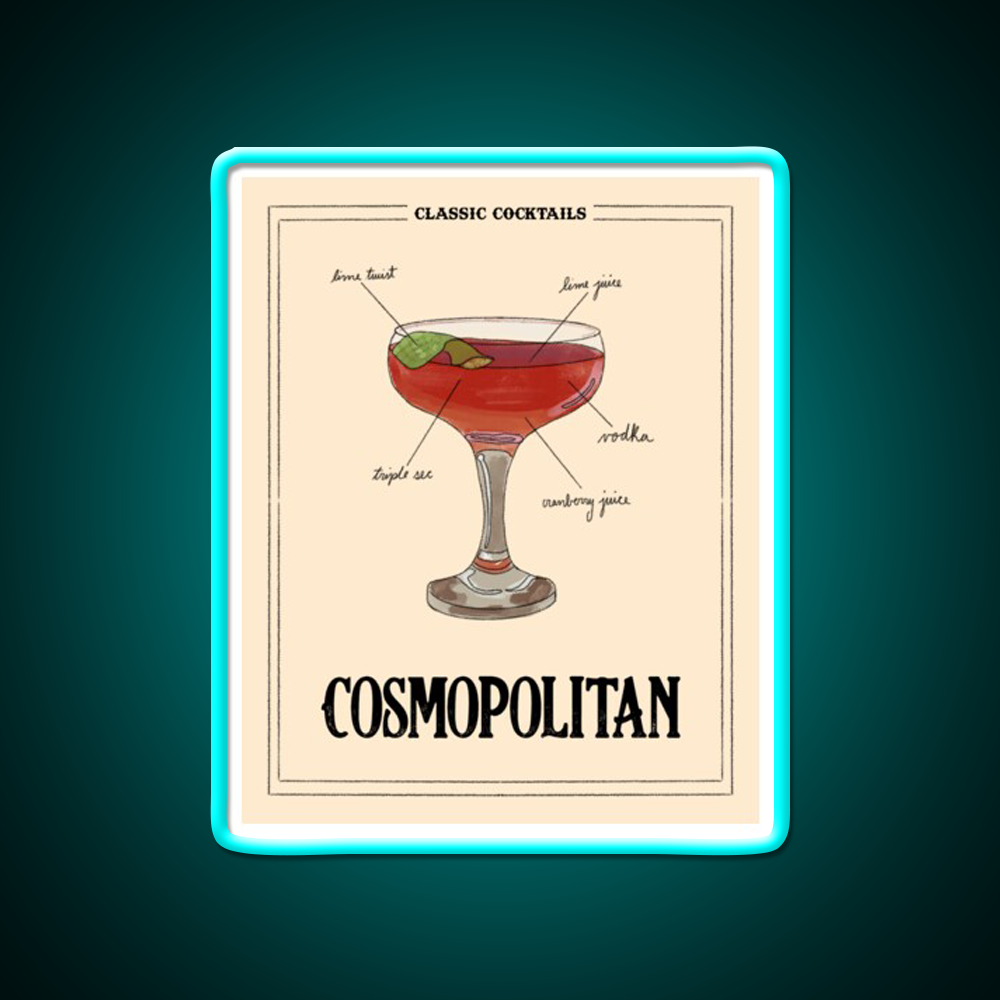 Classic Cocktails Cosmo Cocktail Bar Decor Led Neon Sign Rgb Color - Size and dimension reference