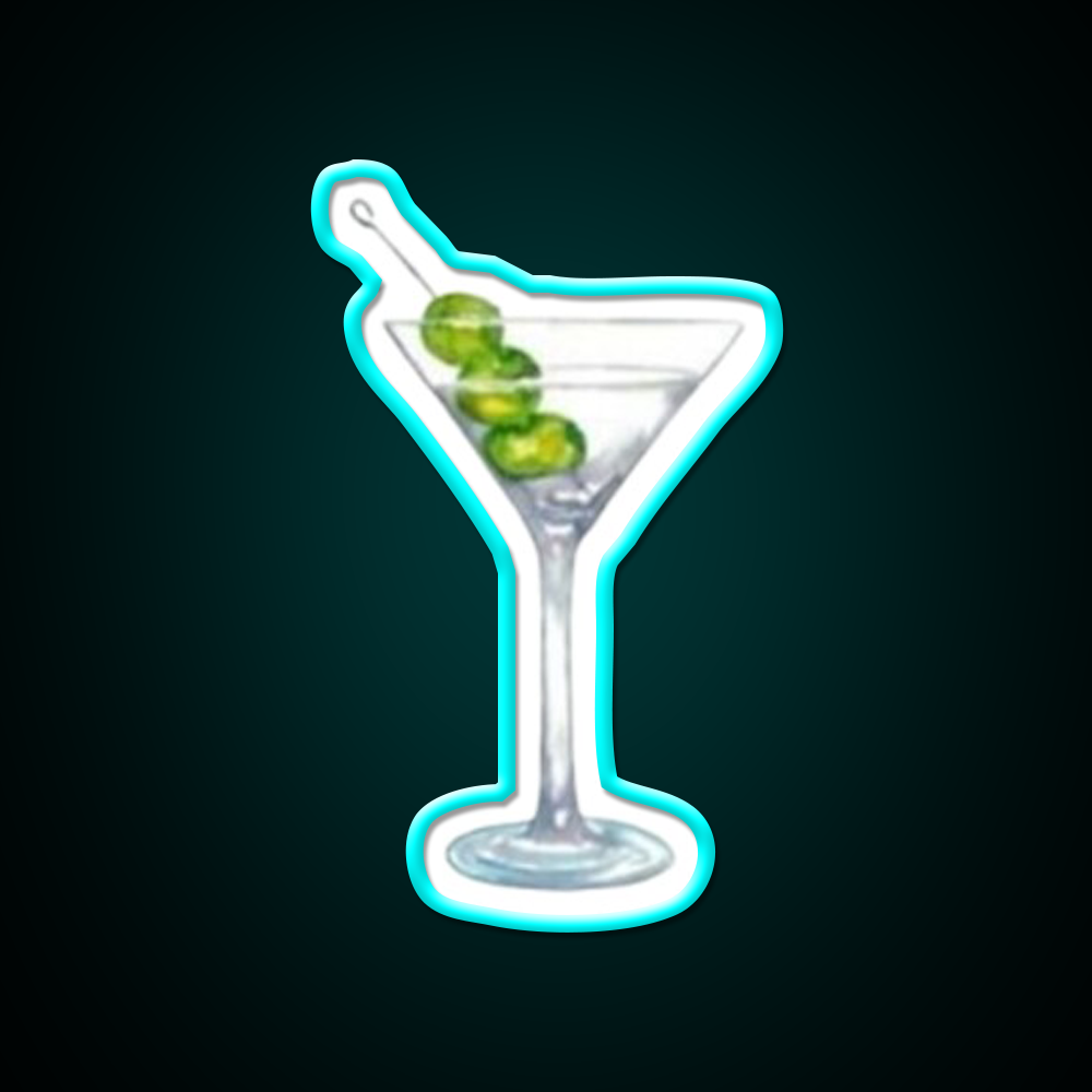 Classic Martini Glass With Olives Cocktail Bar Decor Led Neon Sign Rgb Color - Size and dimension reference