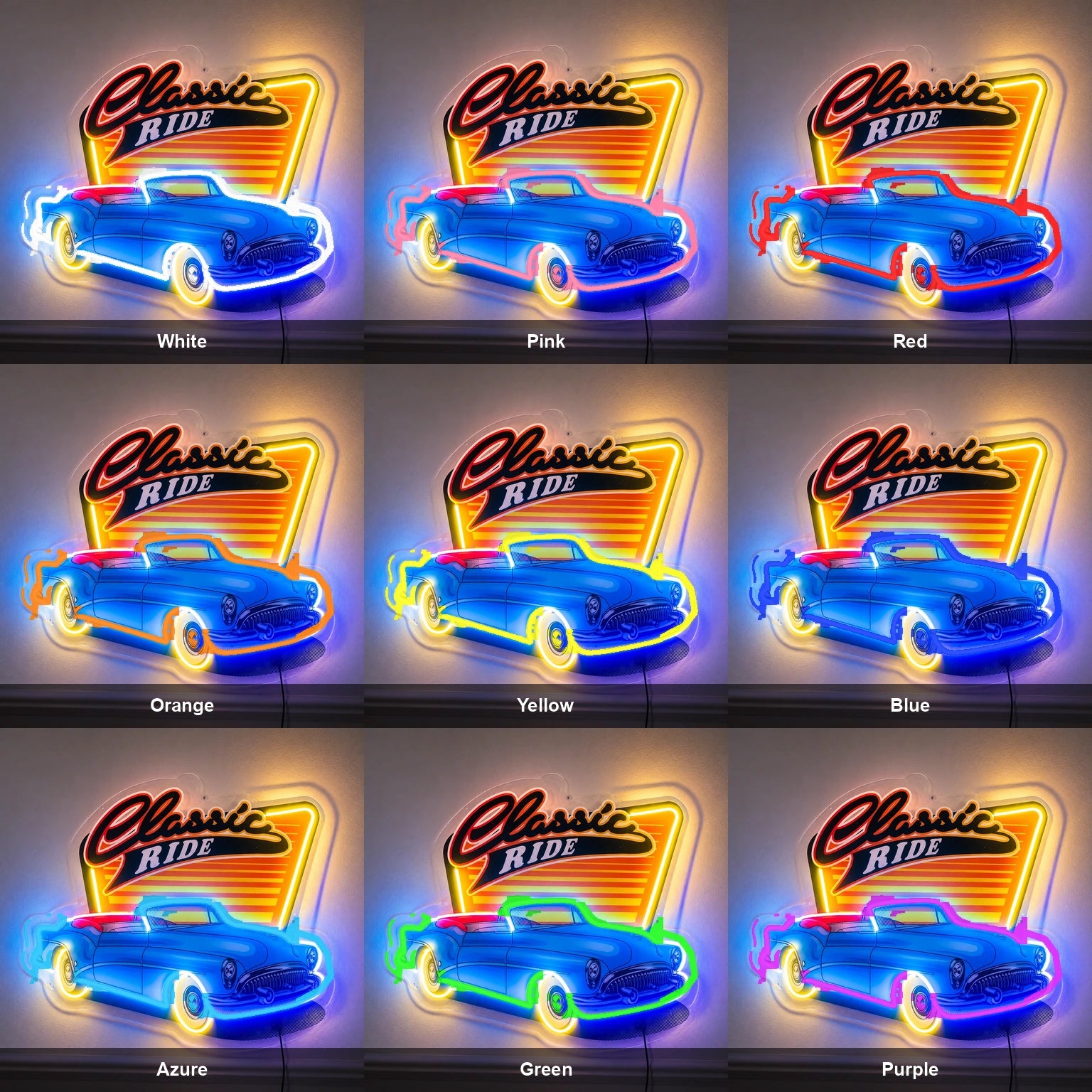 Classic Ride Car LED Neon Sign color grid