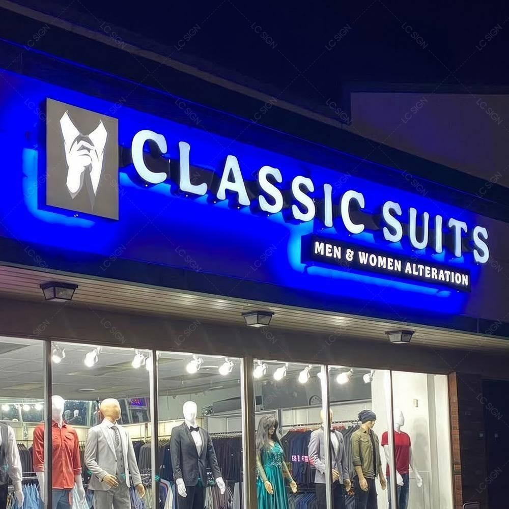 Classic Suits 3D Front And Back Lit Letters Metal Led Sign