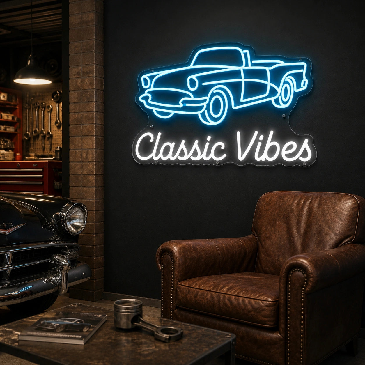 Classic Vibes Pickup Truck Vintage LED Neon Sign real lifestyle scene