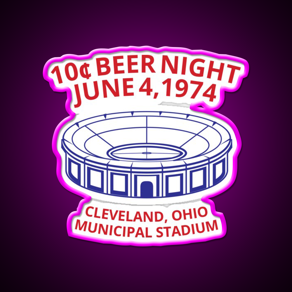 Cleveland Baseball 10 Cent Beer Night Souvenir Beer Bar Decor Led Neon Sign Rgb Color - Neon sign mounted on wall in room