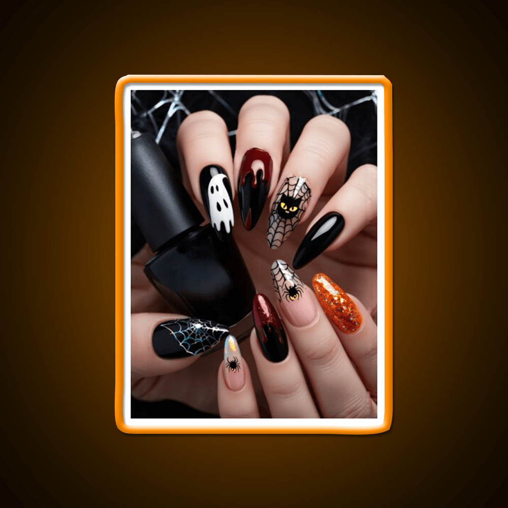 Close Up Designed Halloween Nail Art On Nail Salon Led Neon Sign Rgb Color - Shineneon
