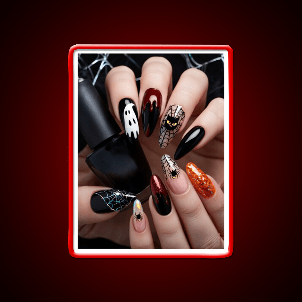 Close Up Designed Halloween Nail Art On Nail Salon Led Neon Sign Rgb Color - Shineneon