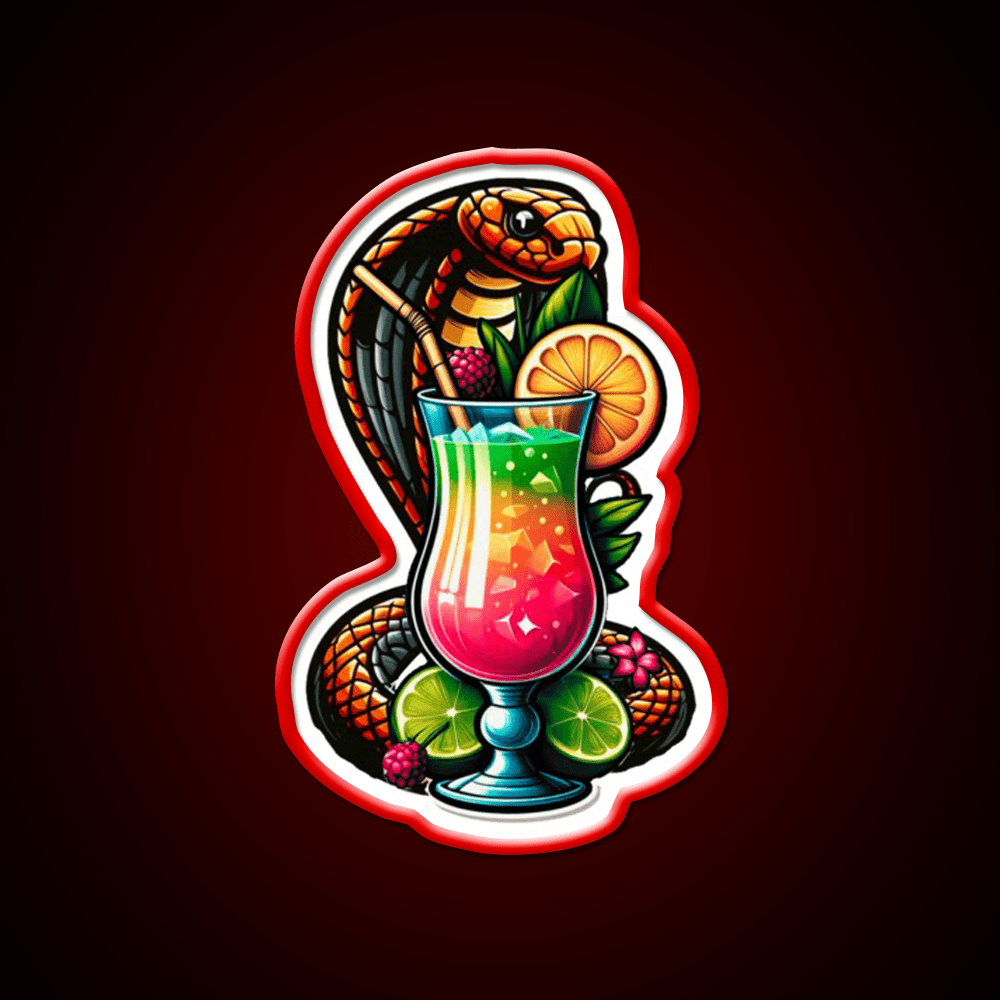 Cobra Colada Snake With A Drink Cocktail Bar Decor Led Neon Sign Rgb Color - Shineneon