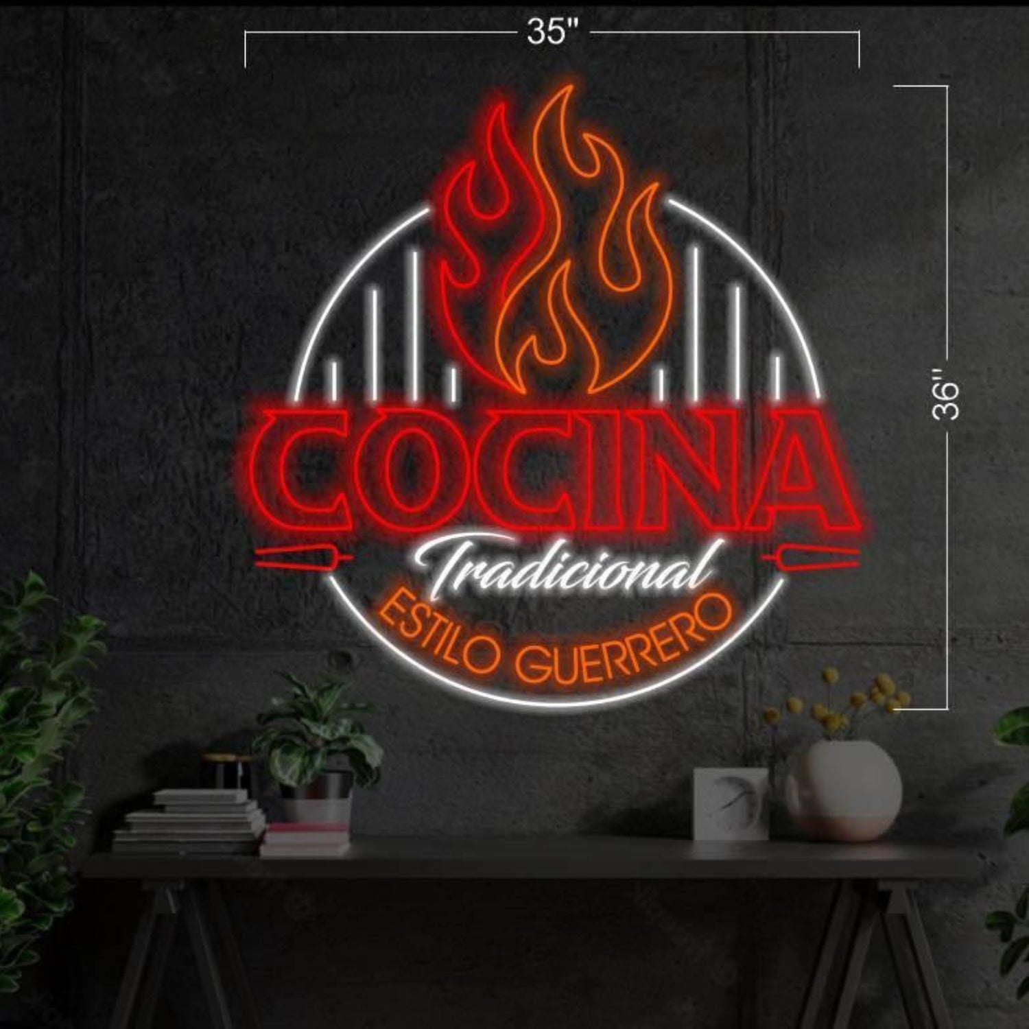 Cocina Tradicional Red-Orange-White Flame Circle Led Neon Sign For Wall Decor | Shineneon