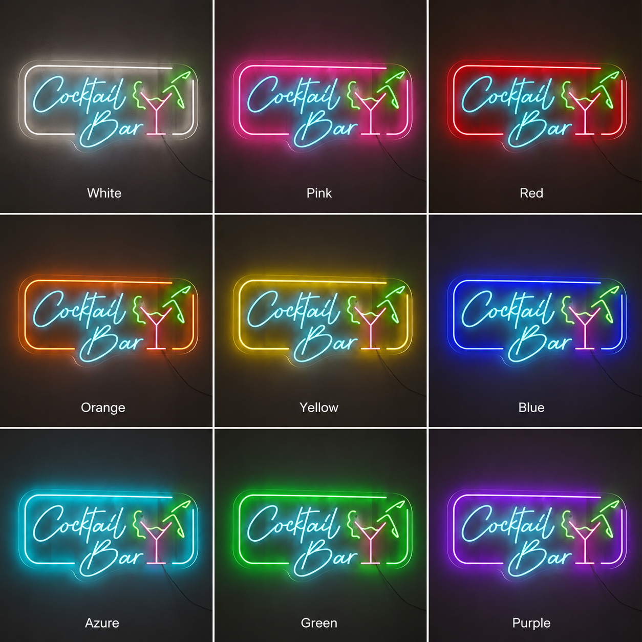 Cocktail Bar Lady LED Neon Sign color grid