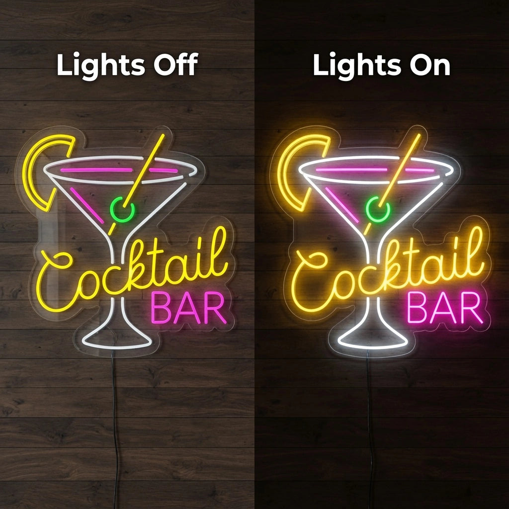 Cocktail Bar LED Neon Sign Home Wall Art - 06 Day Night Comparison