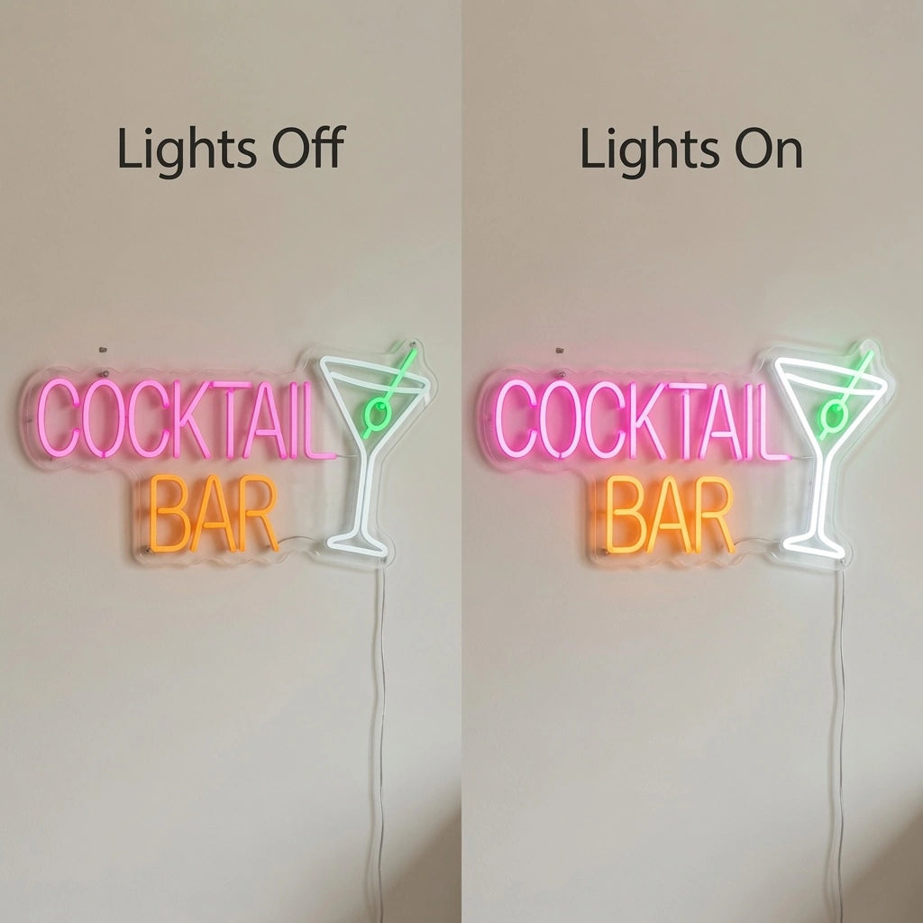 Cocktail Bar LED Neon Sign Wall Neon Sign - 06 Day Night Comparison
