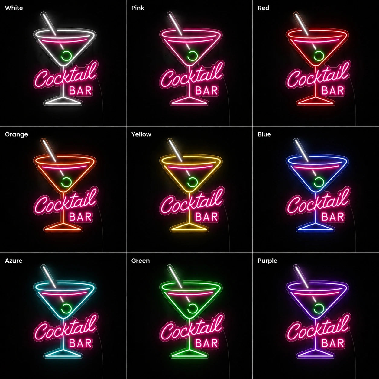 Cocktail Bar Martini Neon Sign LED Neon Sign color grid