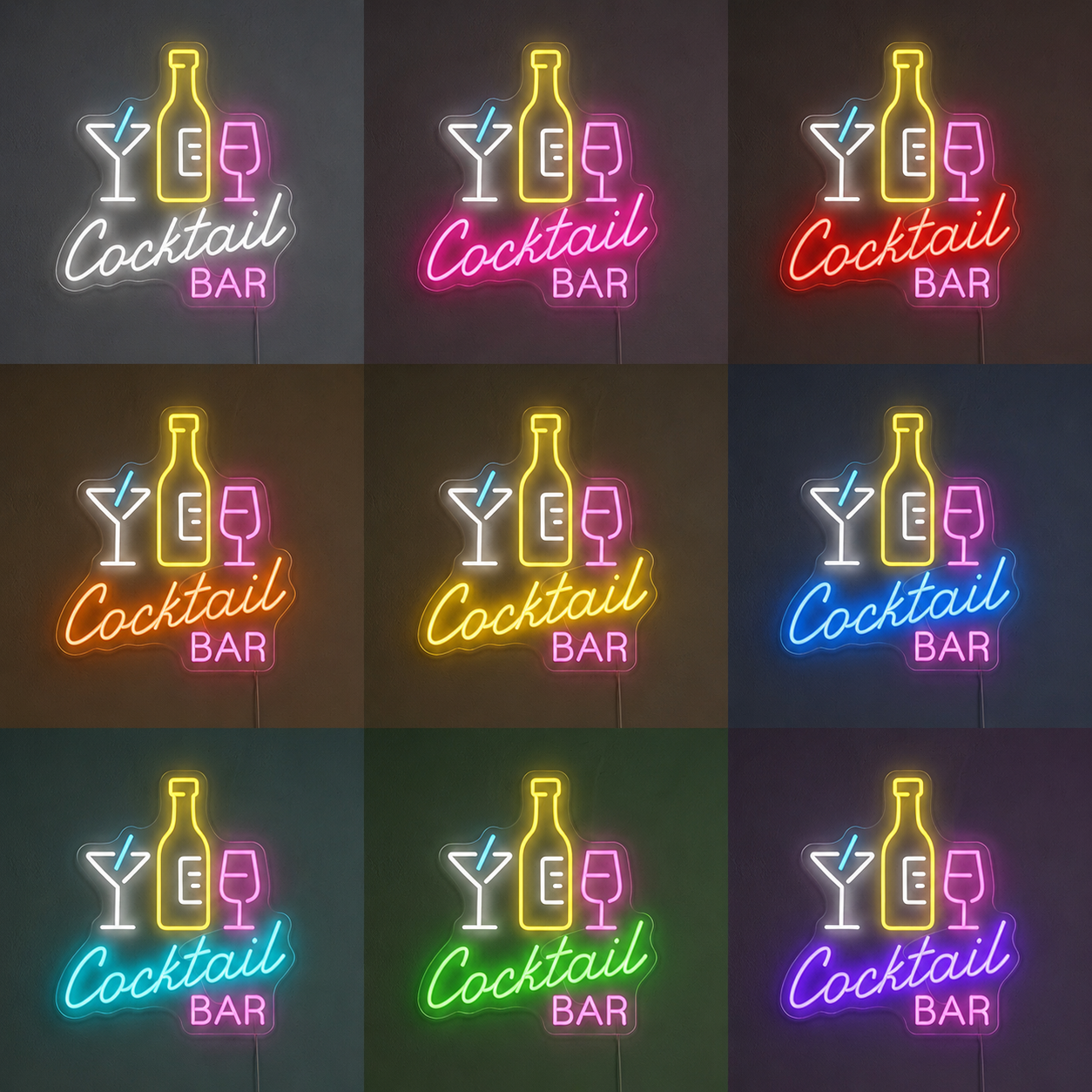 Cocktail Bar Version 2 LED Neon Sign color grid