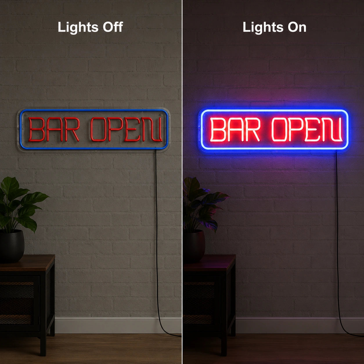 Cocktail Glass Bar Neon Sign LED Neon Sign day and night comparison