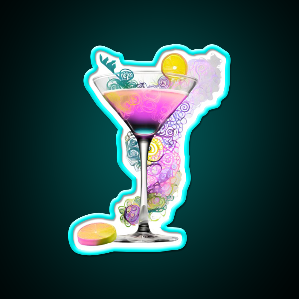 Cocktail Glass Swirl Vibrant Art Cocktail Bar Decor Led Neon Sign Rgb Color - Size and dimension reference