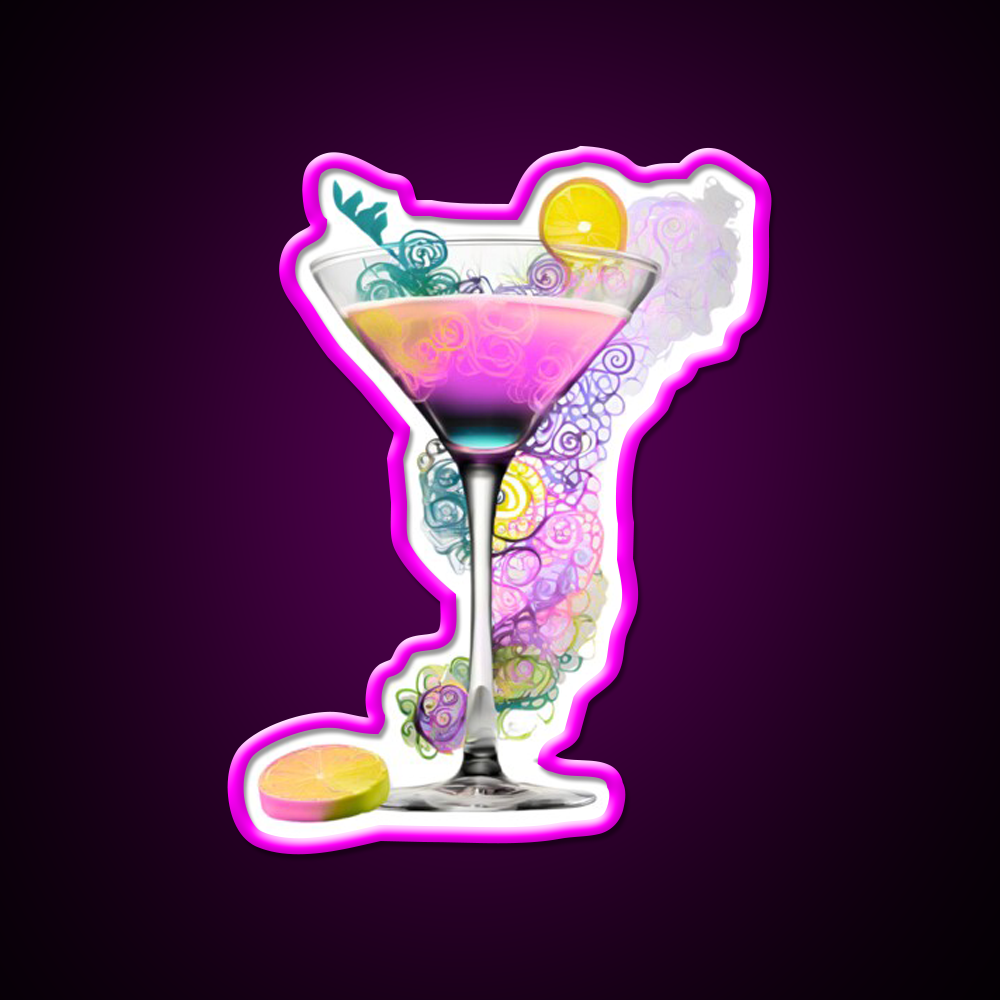 Cocktail Glass Swirl Vibrant Art Cocktail Bar Decor Led Neon Sign Rgb Color - Neon sign mounted on wall in room