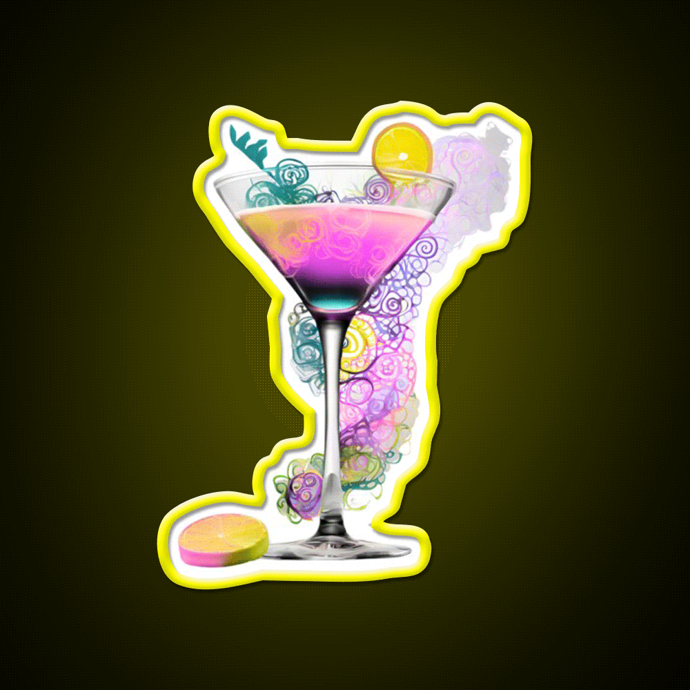 Cocktail Glass Swirl Vibrant Art Cocktail Bar Decor Led Neon Sign Rgb Color - Custom LED neon sign front view