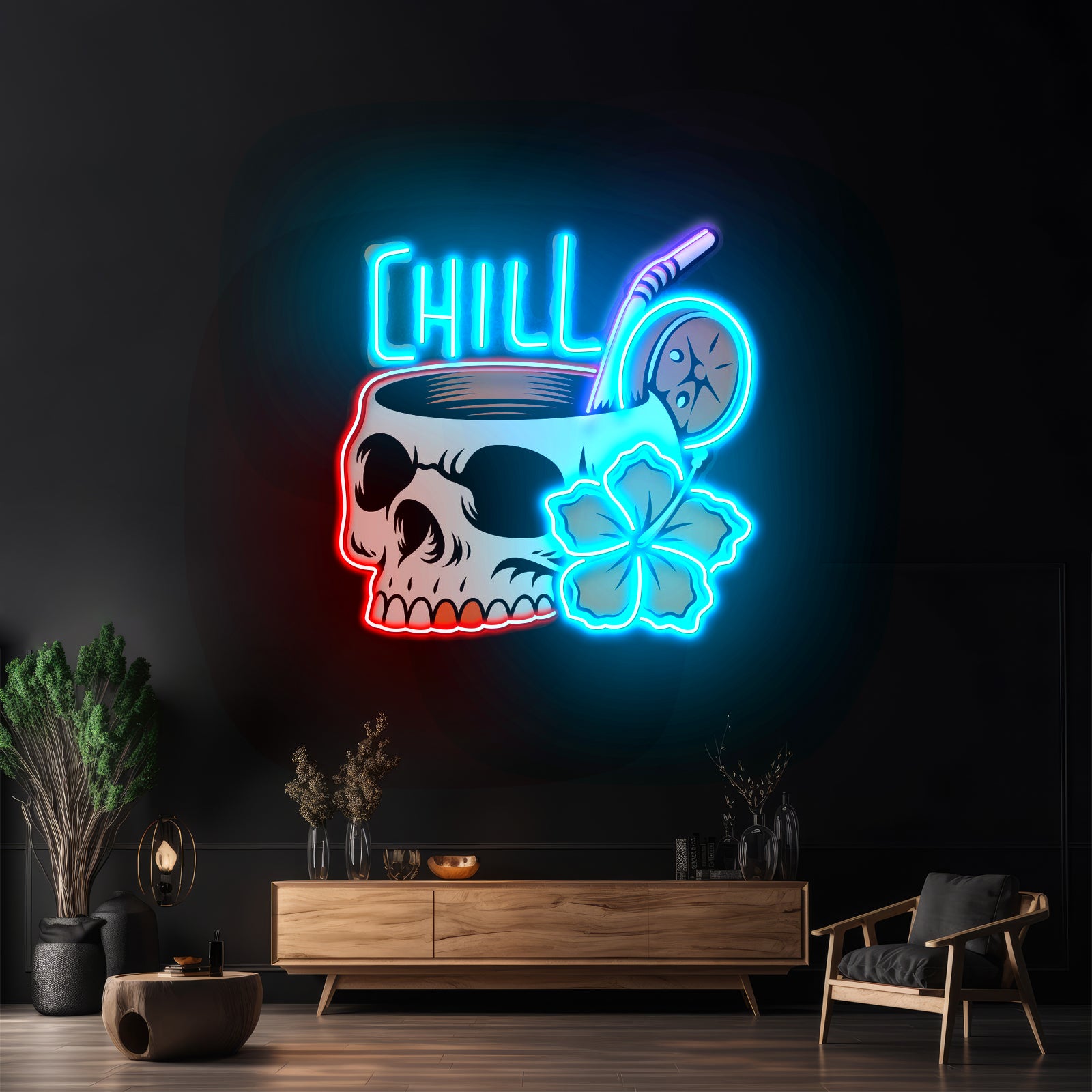 Cocktail Skull Led Neon Sign Light Custom Led Signs