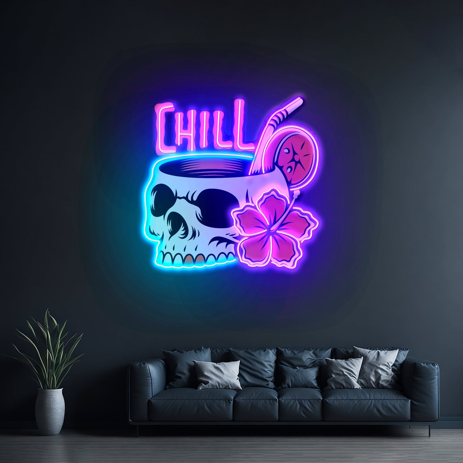 Cocktail Skull Led Neon Sign Light Custom Led Signs
