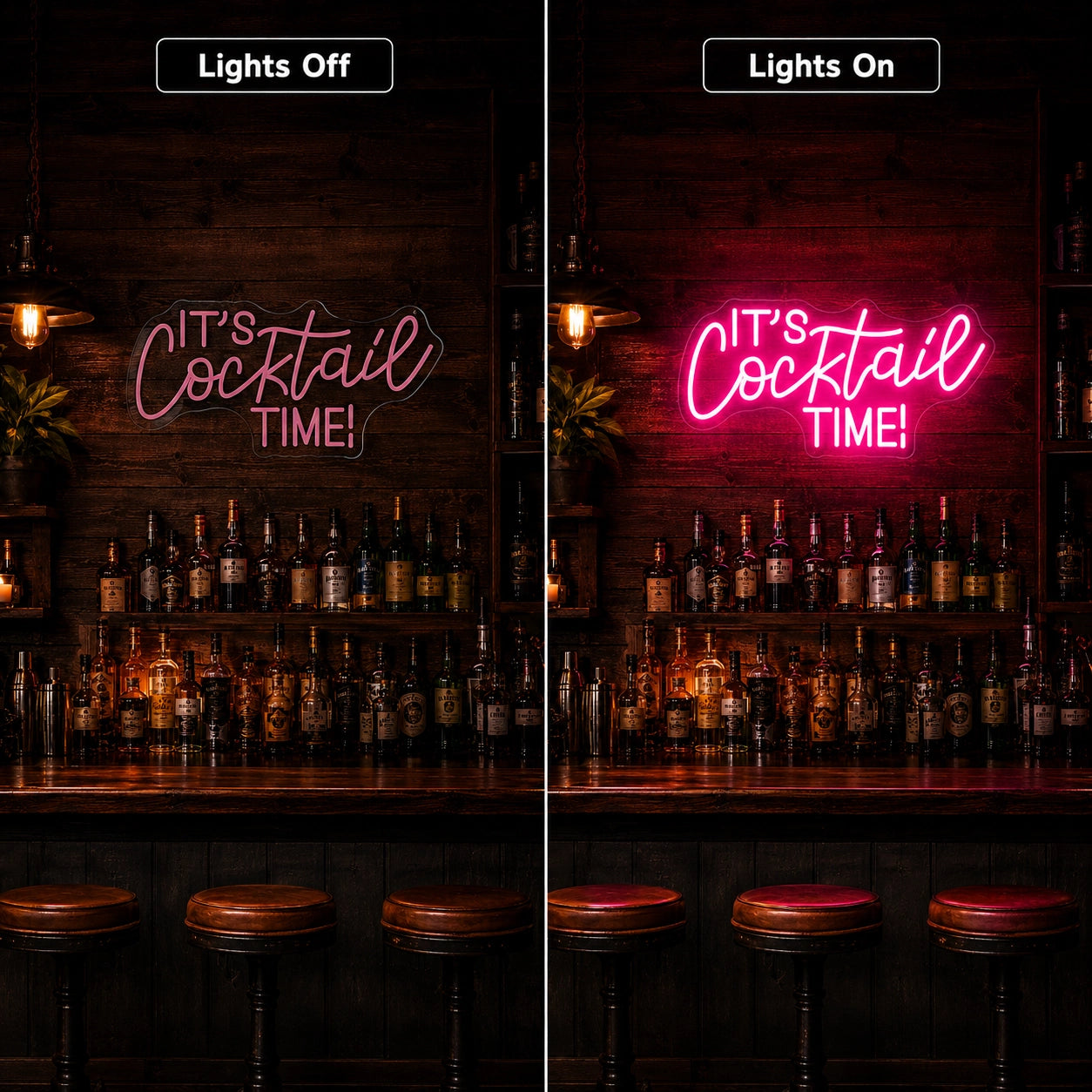 Cocktail Time LED Neon Sign - 06 Day Night Comparison