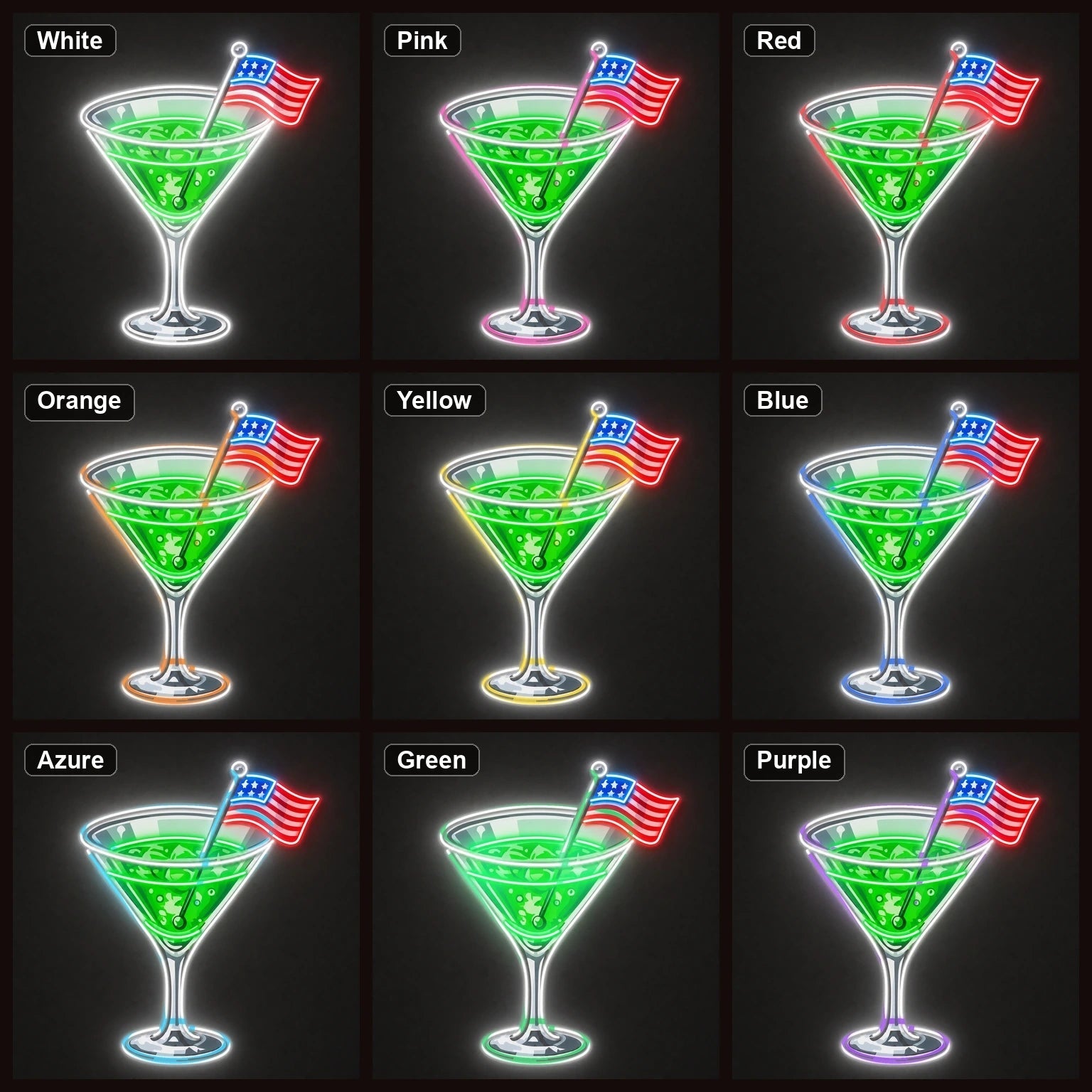Cocktail US Flag LED Neon Sign Home Bar Wall Decoration - Shineneon