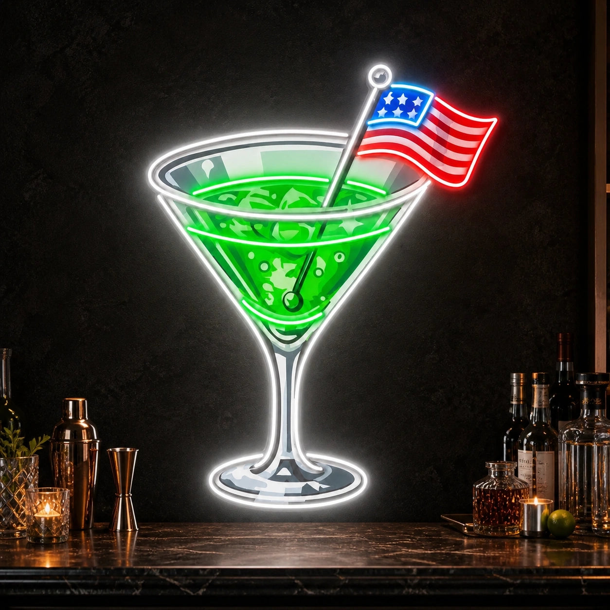 Cocktail US Flag LED Neon Sign Home Garage Wall Decoration high-converting product image