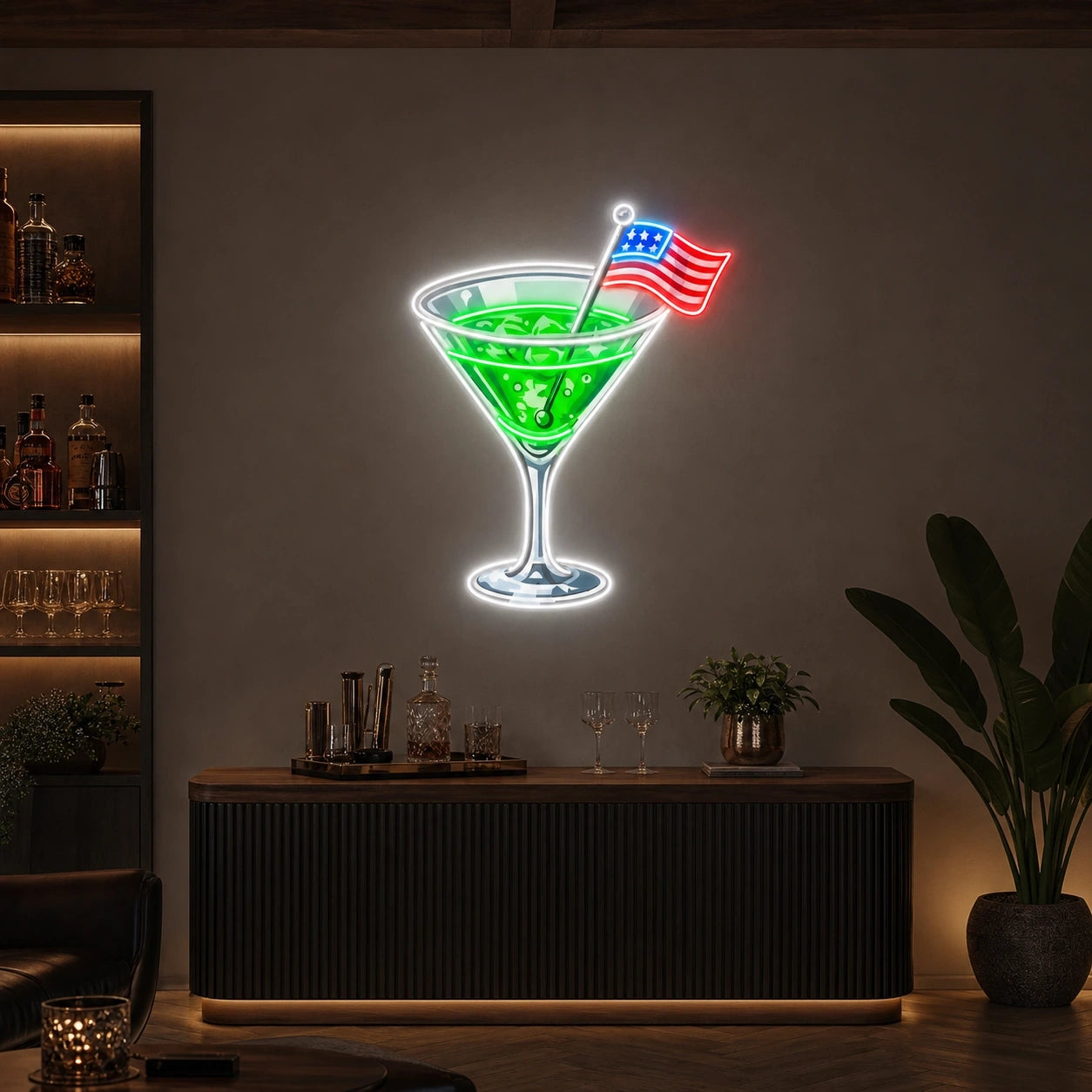 Cocktail US Flag LED Neon Sign Home Garage Wall Decoration size image