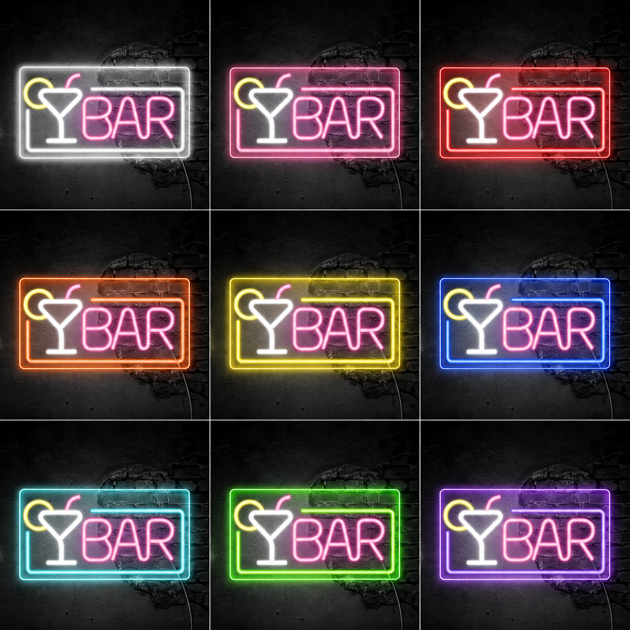 Cocktail Wall Decor LED Neon Sign Home Art color grid