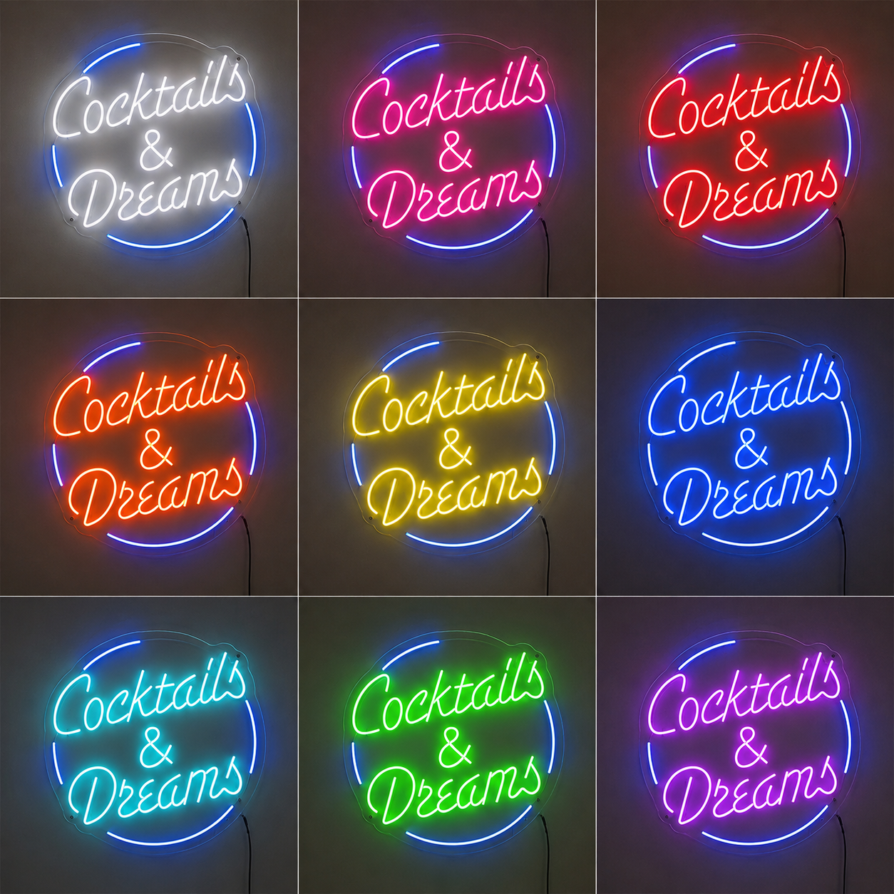 Cocktails And Dreams Neon Sign LED Bar Decor Cocktail Party Wall Light LED Neon Sign color grid
