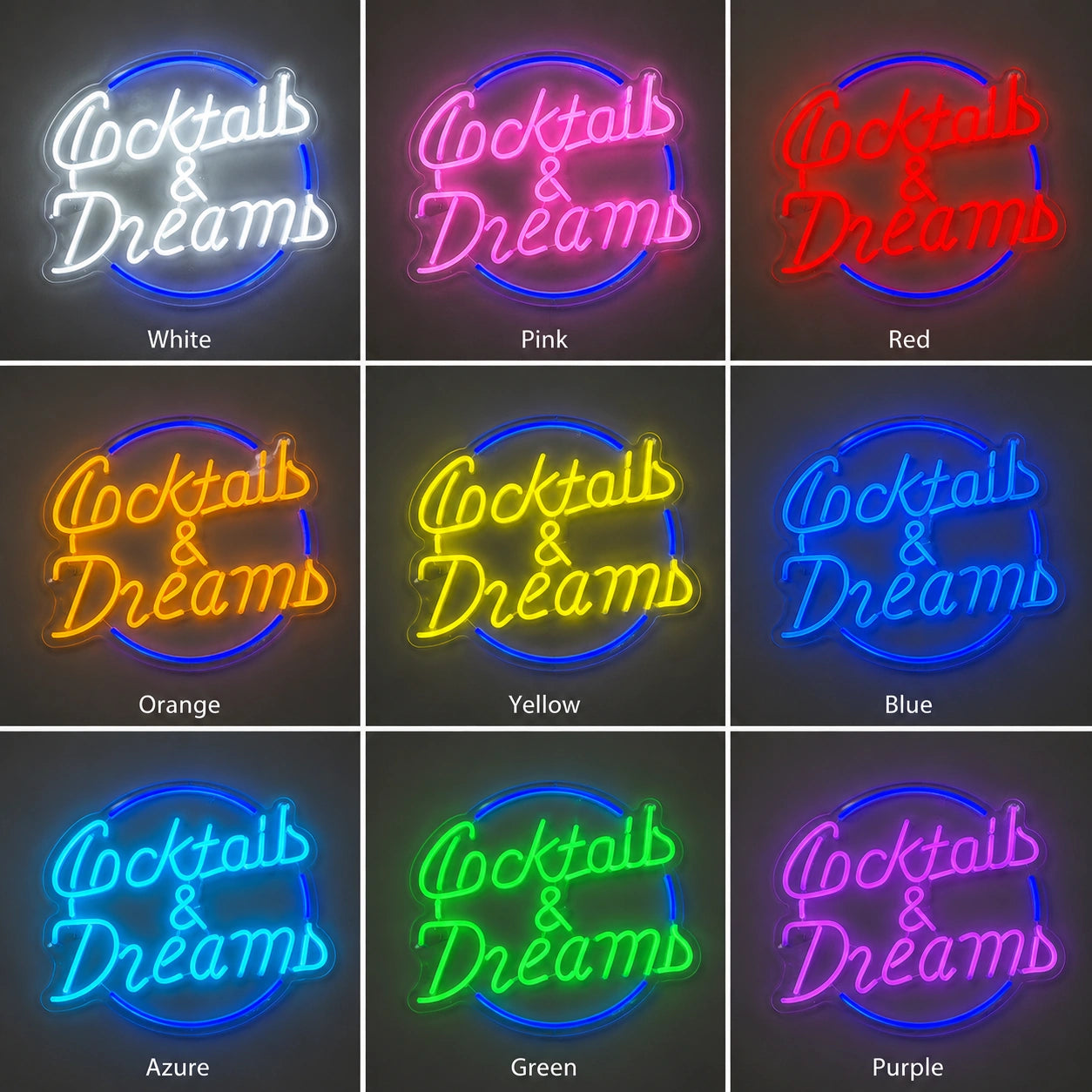 Cocktails And Dreams Neon Sign Wall Art LED Neon Sign color grid