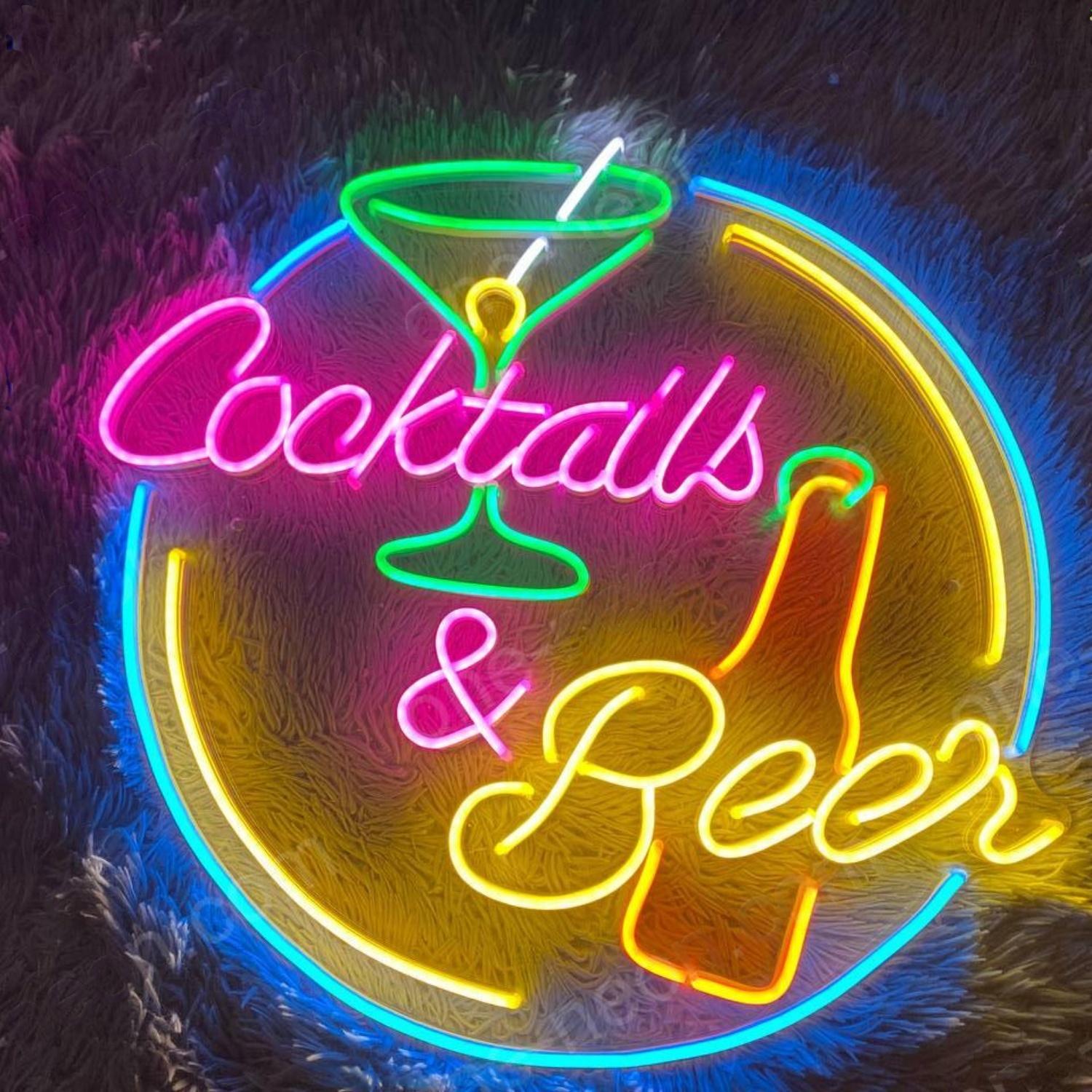 Cocktails Beer Multicolor Retro Bar Led Neon Sign | Shineneon