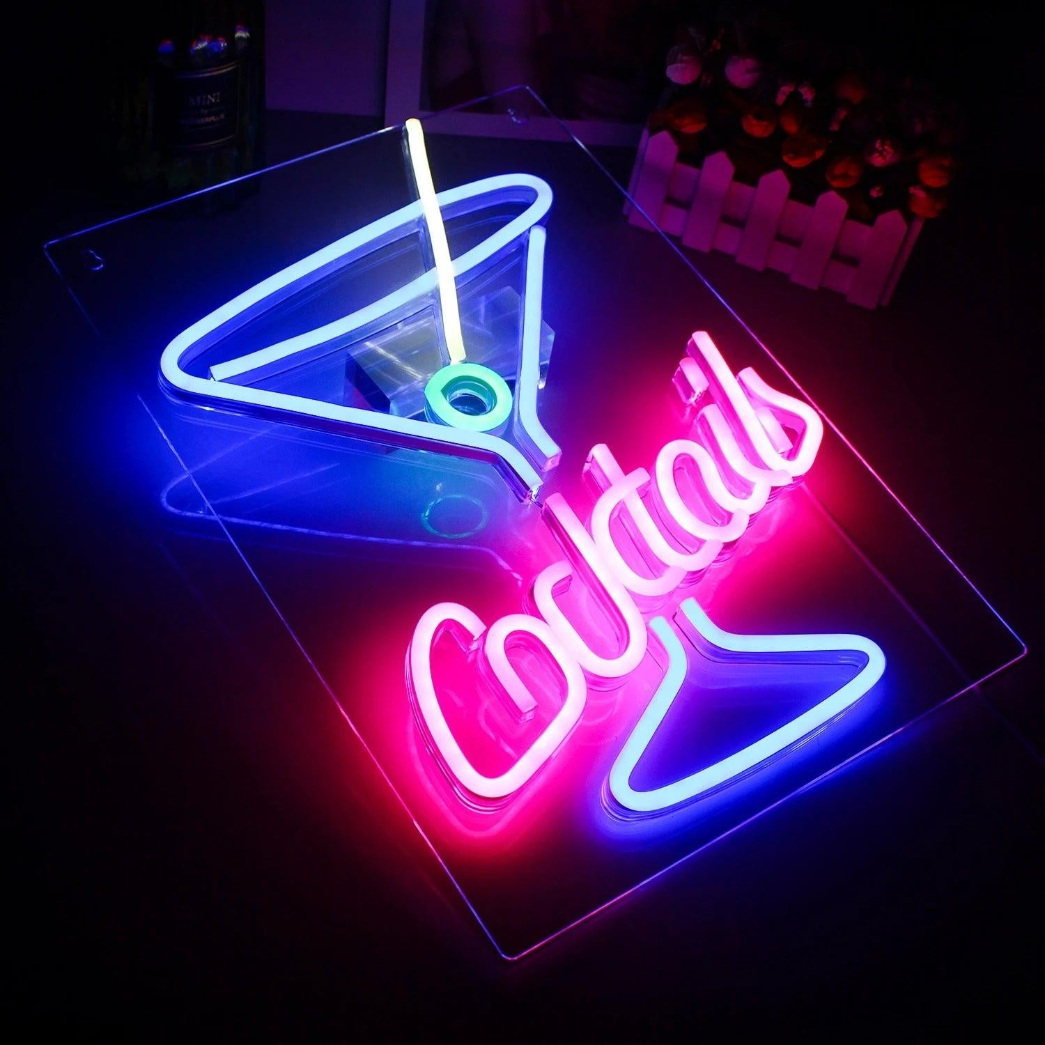 Cocktails Blue Green Pink Led Neon Sign Bar Home Decor | Shineneon