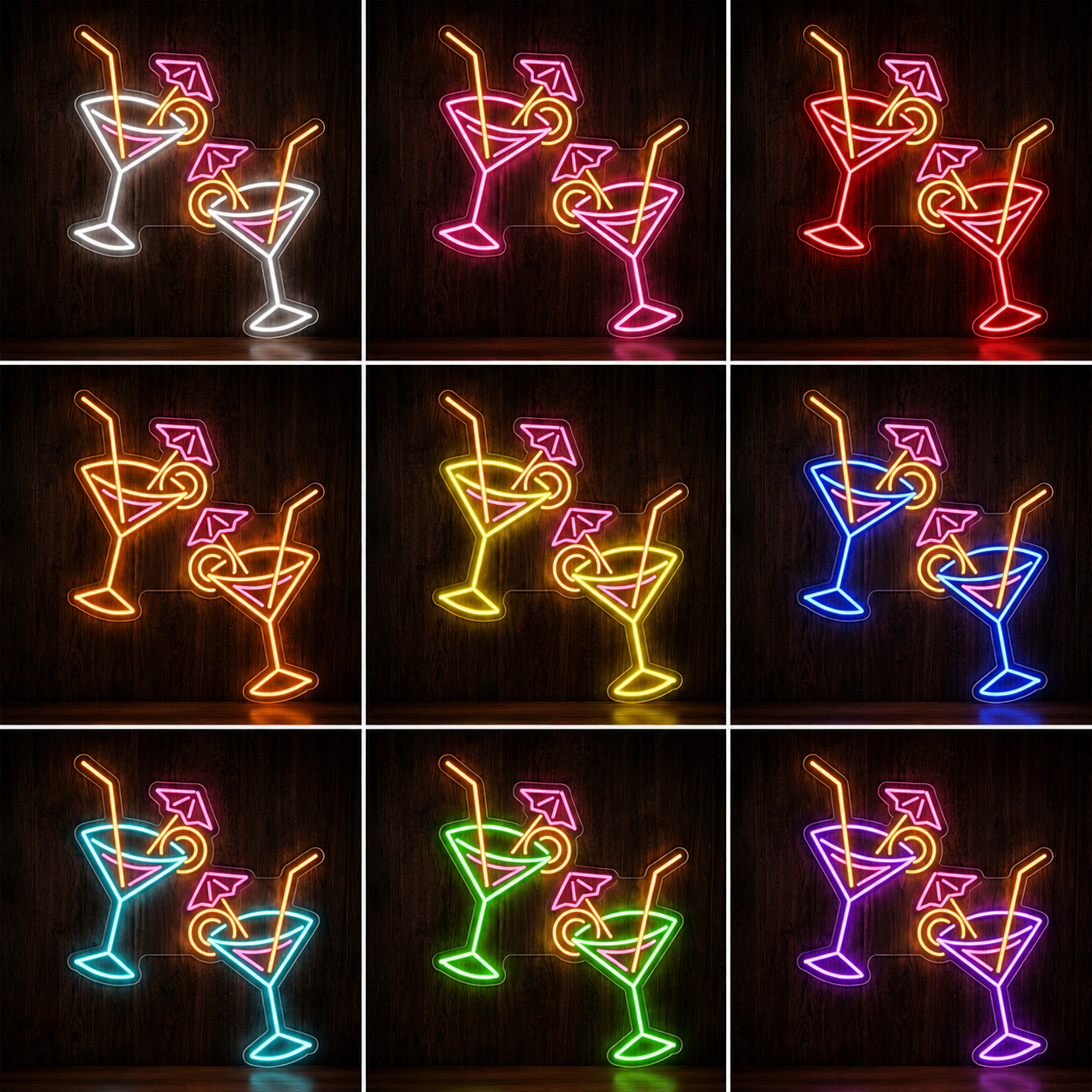 Cocktails Version 2 LED Neon Sign color grid