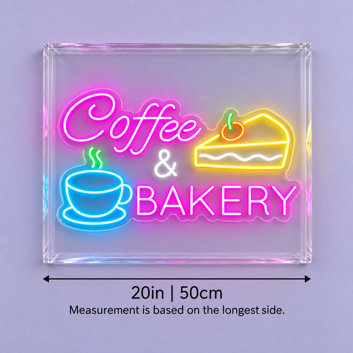 Coffee & Bakery Cup Cake LED Neon Sign - size guide