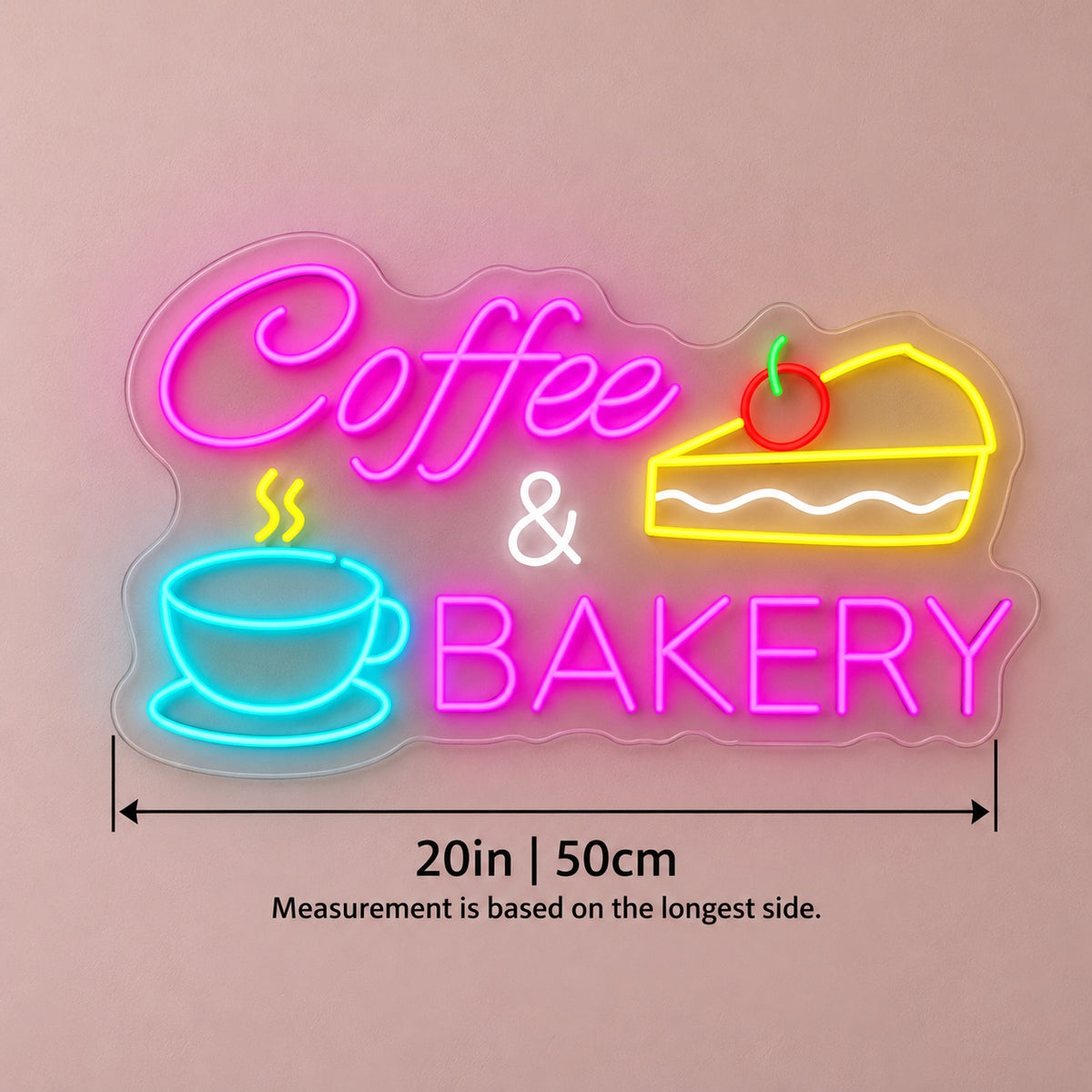 Coffee & Bakery LED Neon Sign - size guide