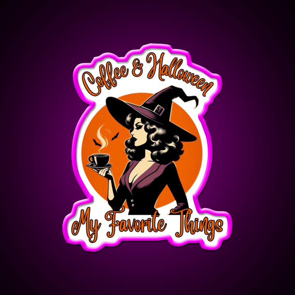 Coffee And Halloween My Favorite Things Led Neon Sign Espresso Bar Art Rgb Color