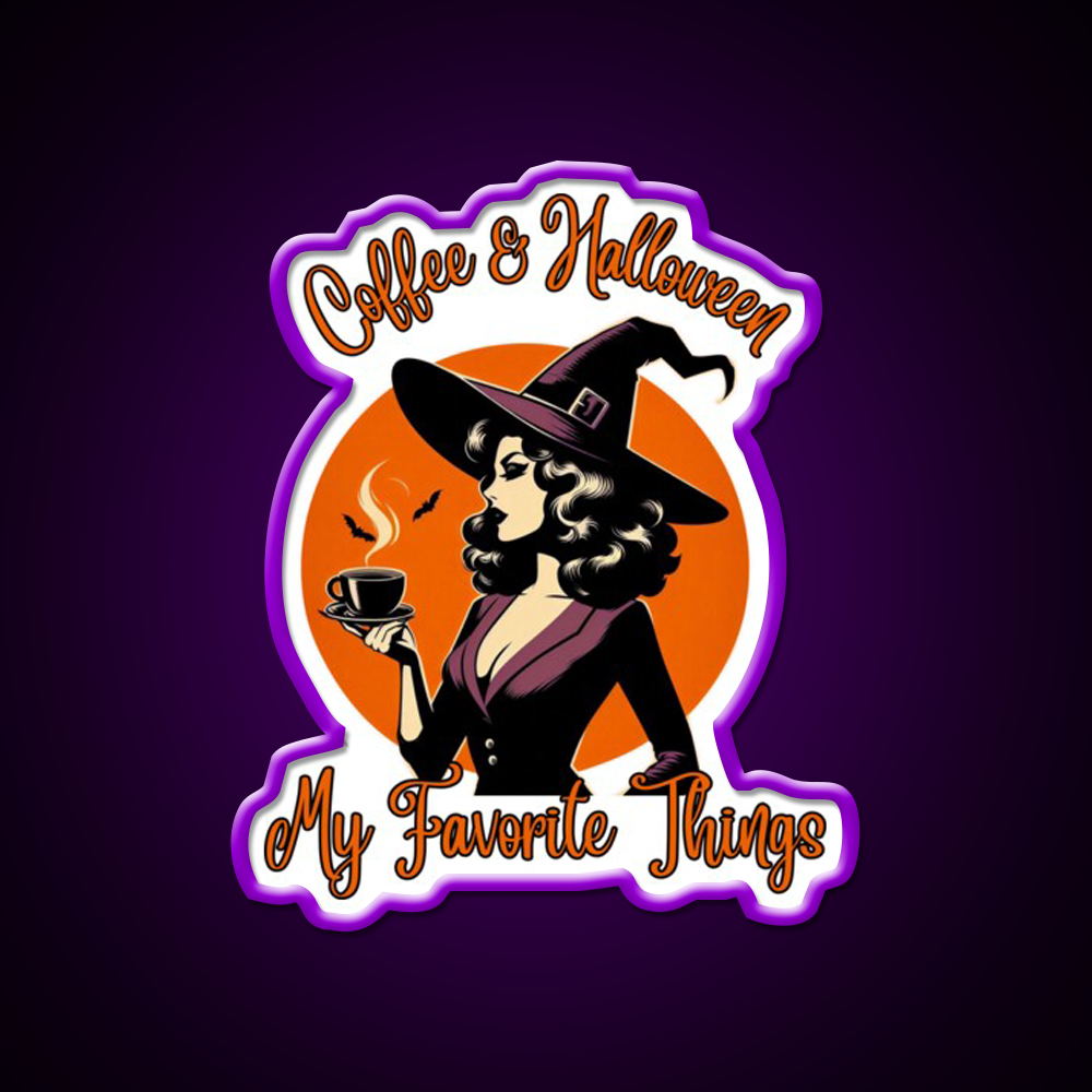 Coffee And Halloween My Favorite Things Led Neon Sign Espresso Bar Art Rgb Color