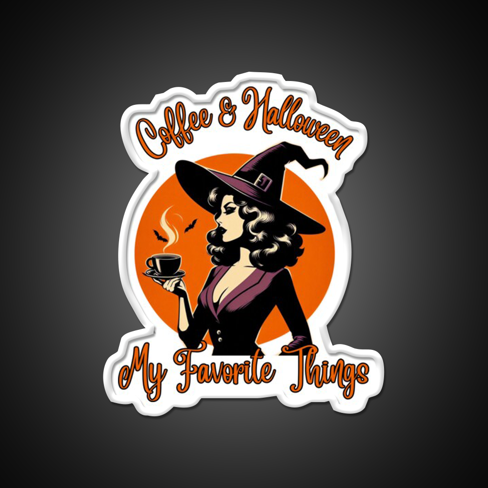 Coffee And Halloween My Favorite Things Led Neon Sign Espresso Bar Art Rgb Color