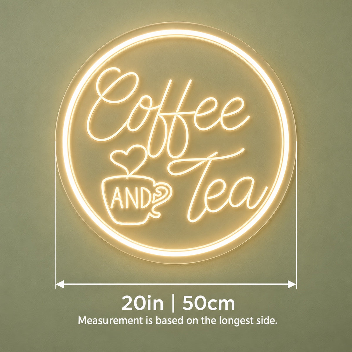 Coffee And Tea LED Neon Sign - size guide