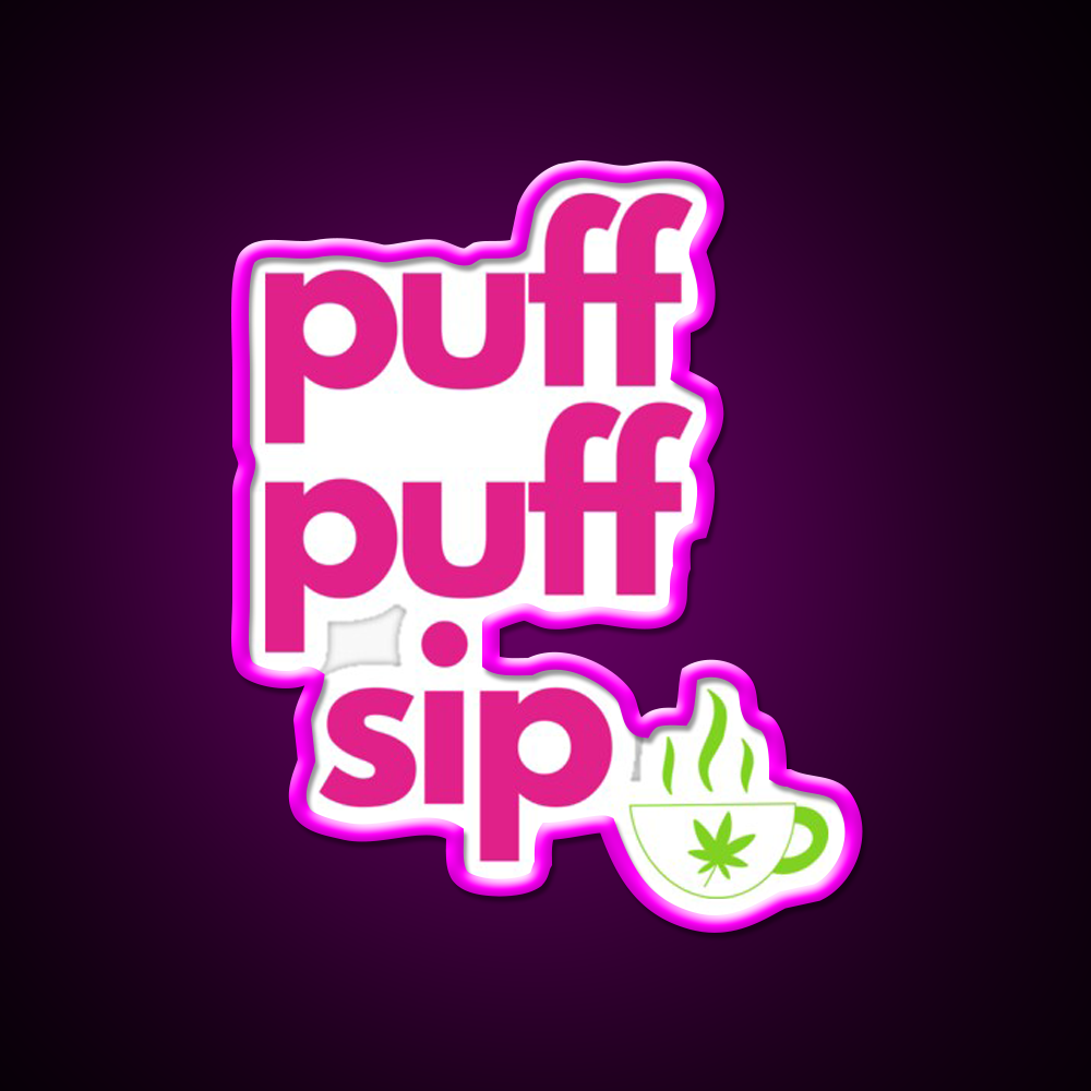 Coffee And Weed Puff Puff Sip Hemp Inspired Green Leaf Led Neon Sign Rgb Color