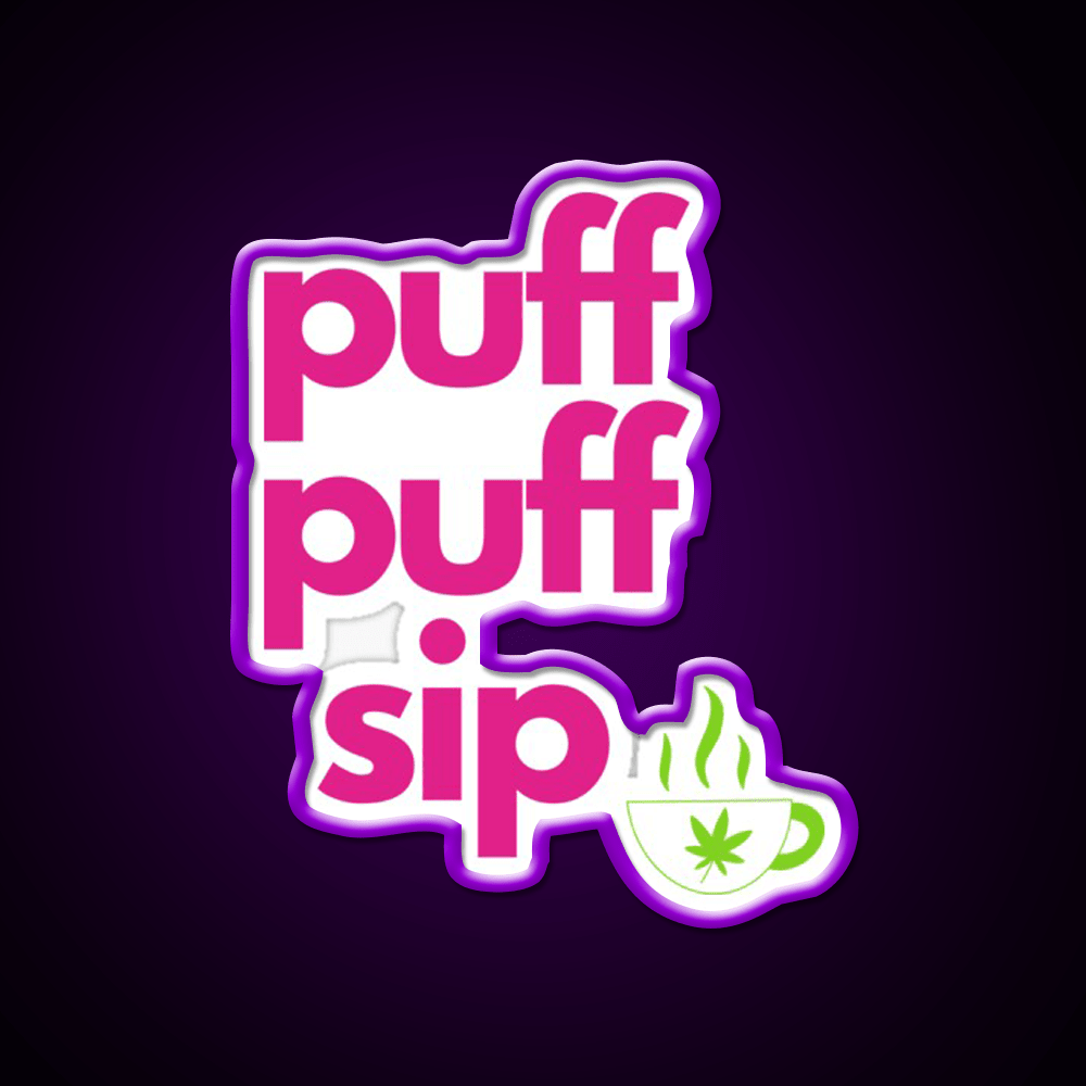 Coffee And Weed Puff Puff Sip Hemp Inspired Green Leaf Led Neon Sign Rgb Color - Shineneon