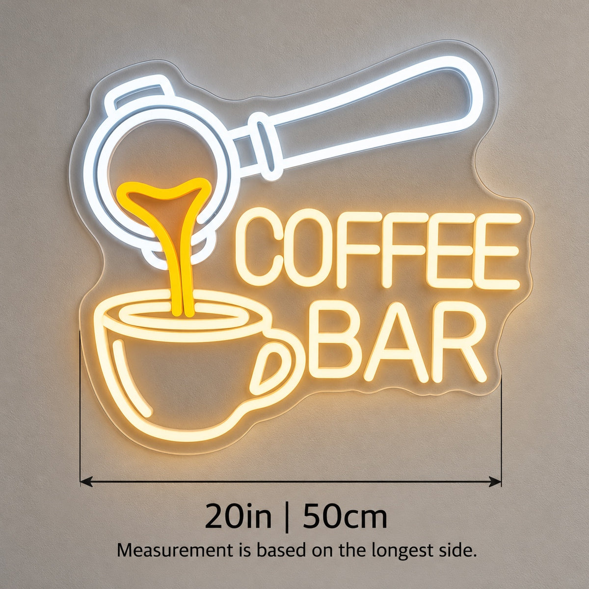 Coffee Bar Pouring Cup LED Neon Sign - size guide