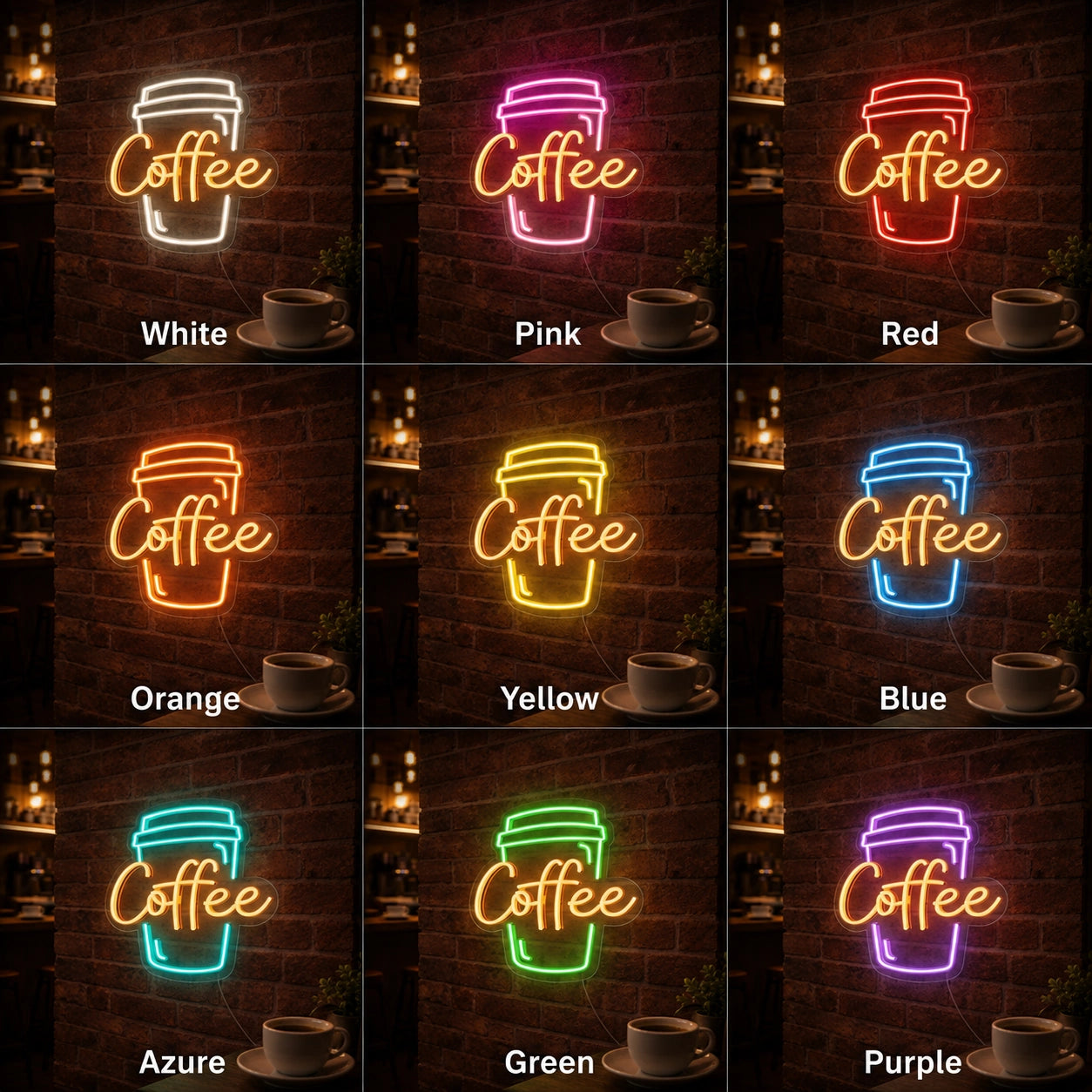 Coffee Brick Wall LED Neon Sign - 05 Color Grid