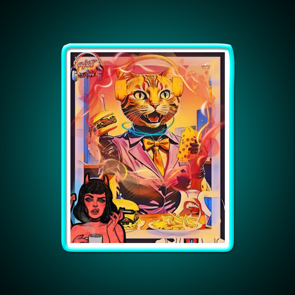 Coffee Cat Radio Dj Cafe Led Neon Sign Espresso Bar Art Rgb Color