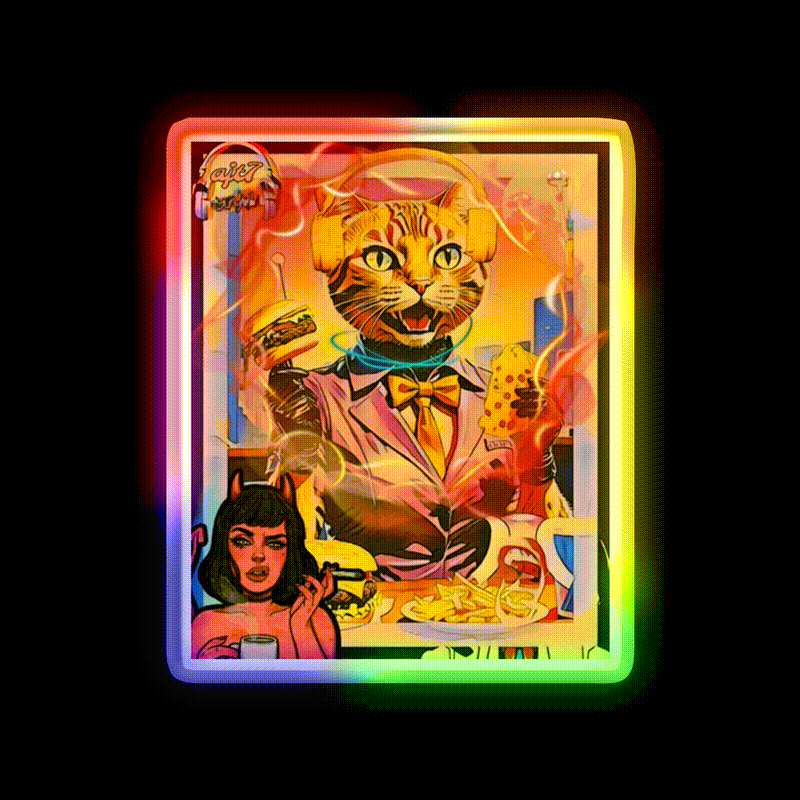 Coffee Cat Radio Dj Cafe Led Neon Sign Espresso Bar Art Rgb Color