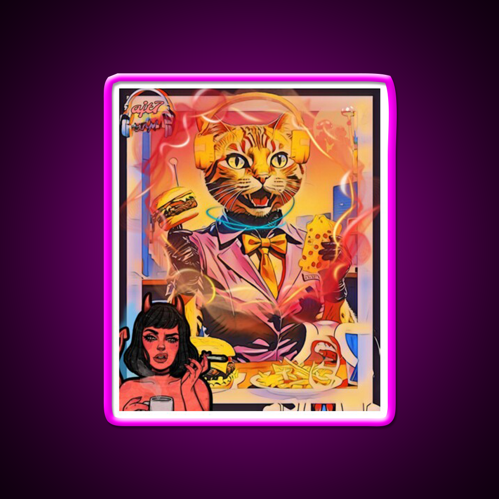 Coffee Cat Radio Dj Cafe Led Neon Sign Espresso Bar Art Rgb Color