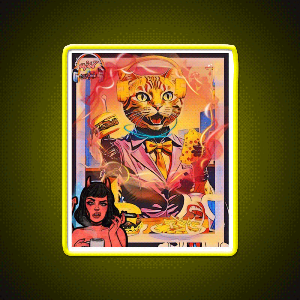 Coffee Cat Radio Dj Cafe Led Neon Sign Espresso Bar Art Rgb Color