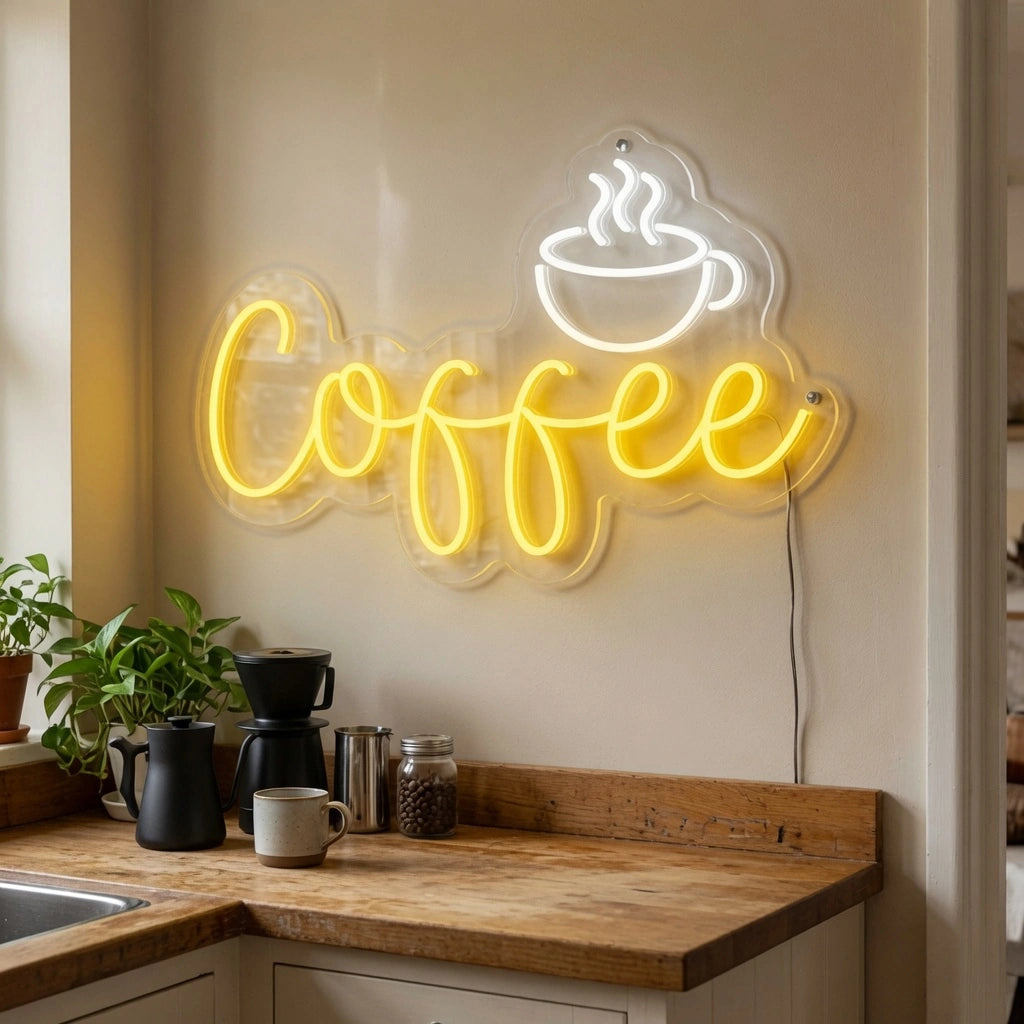 Coffee Counter Wall Art LED Neon Sign - 03 Real Lifestyle Scene
