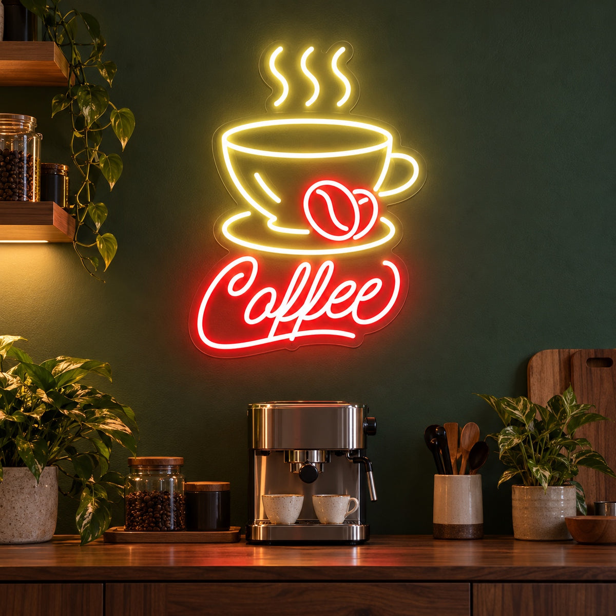 Coffee Cup And Beans LED Neon Sign - advertising view