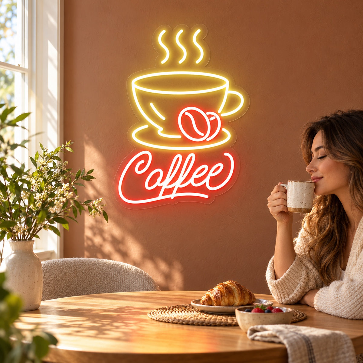 Coffee Cup And Beans LED Neon Sign - lifestyle view